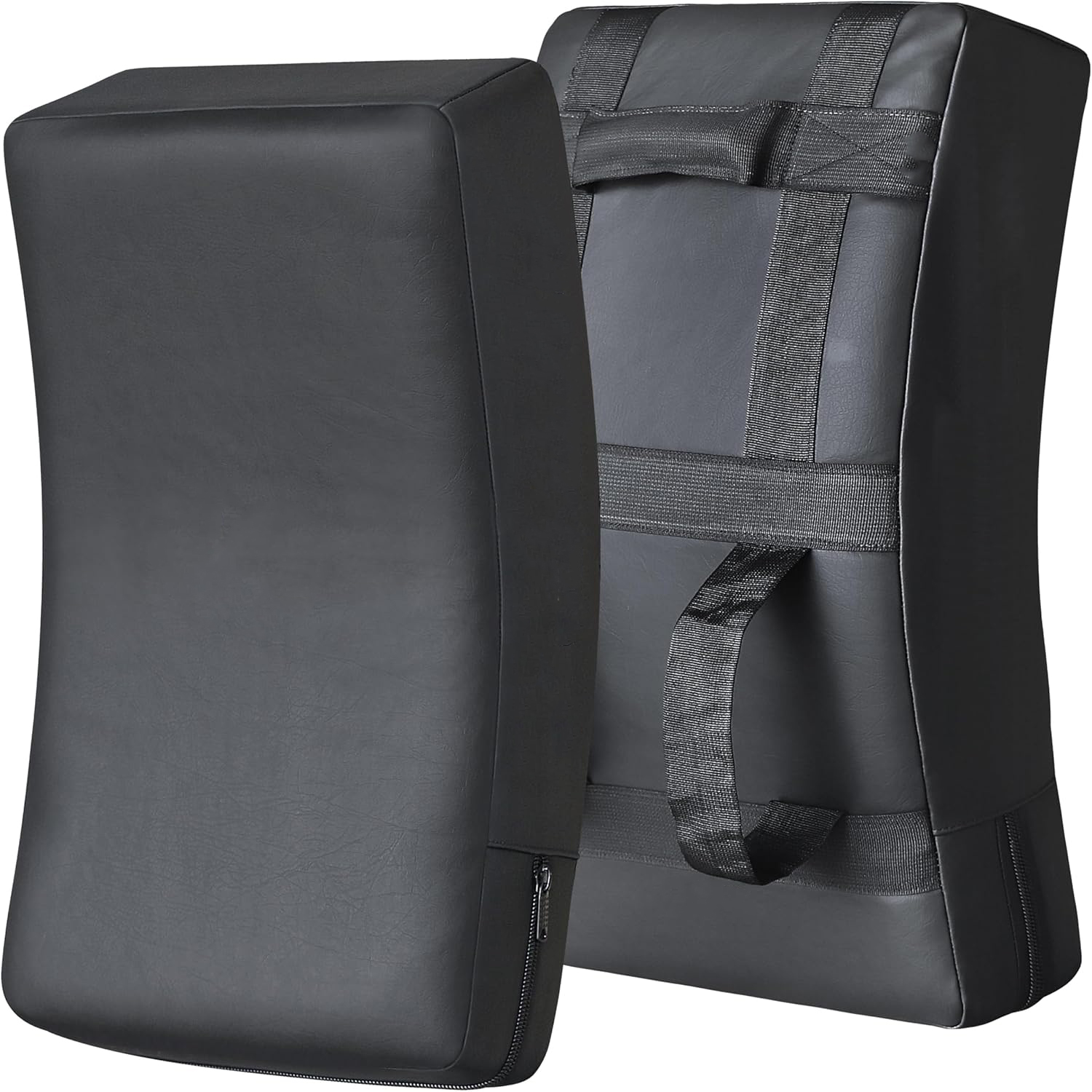 All-Black Curved Kick Shield with Wide Forearm Strap and Vertical Grip Handle